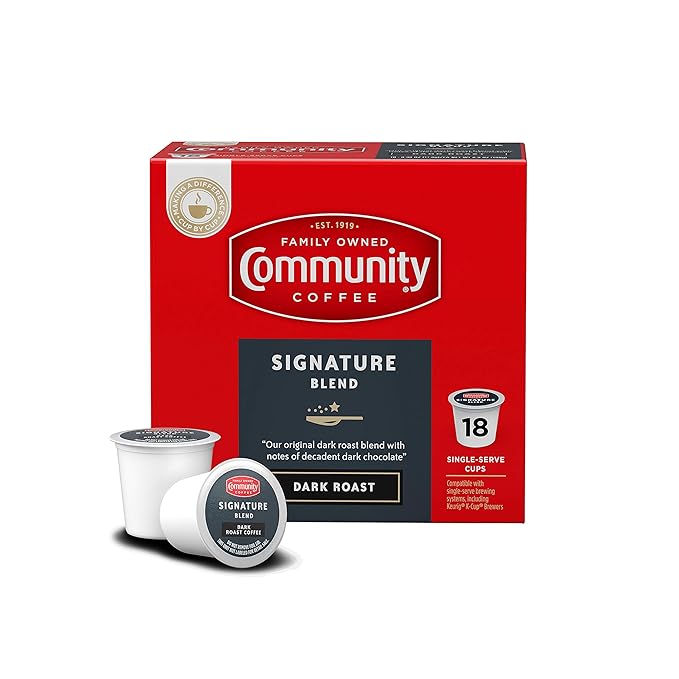 Community Coffee Signature Blend Dark Roast Single Serve K-Cup Compatible Coffee Pods Box of 18 Pods (Pack of 12)