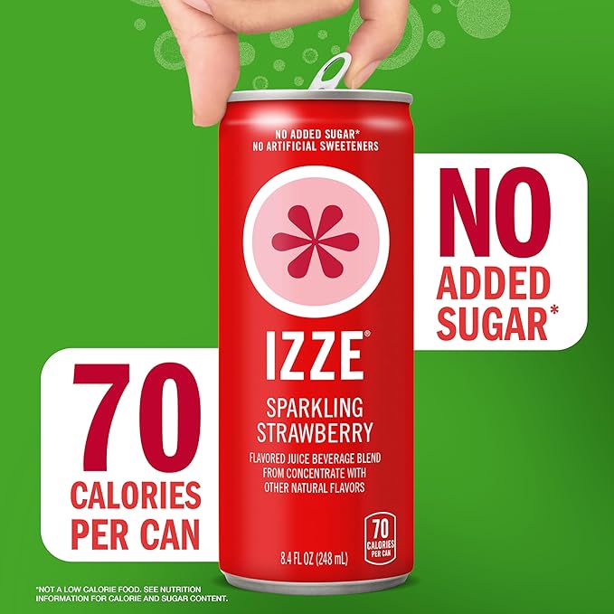 IZZE Sparkling Water Juice Beverage BlendStrawberryNo Sugar Added8.4 FL OZ(Pack of 48)
