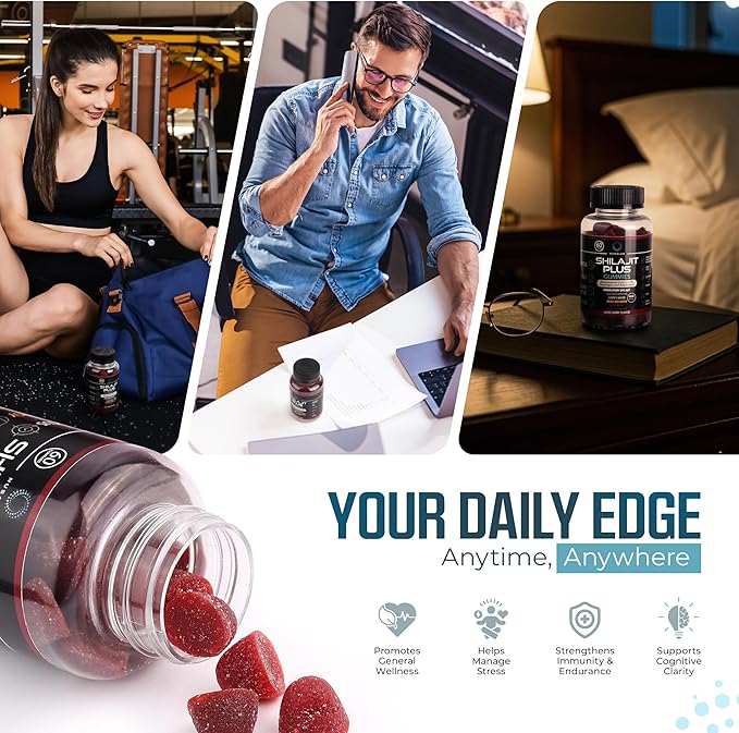 Shilajit Plus Gummies – 5-in-1 Adaptogen Energy &amp Focus Supplement | Shilajit Ashwagandha Lion’s Mane Sea Moss &amp Beet Root | Natural Energy &amp Stress Support | Made in USA Vegan 60ct
