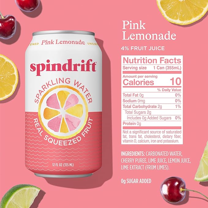 Spindrift Pink Lemonade Can 12 Ounce (Pack of 24)