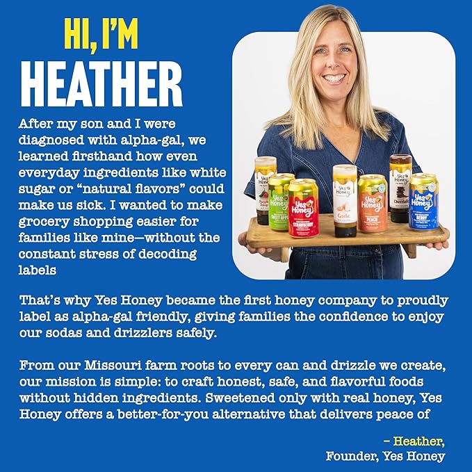 Yes Honey Sparkling Berry Tea 11oz (12-Cans) 100% Honey-Sweetened Functional Tea Alpha Gal Friendly With Green Tea Caffeine B Vitamins &amp Ashwagandha
