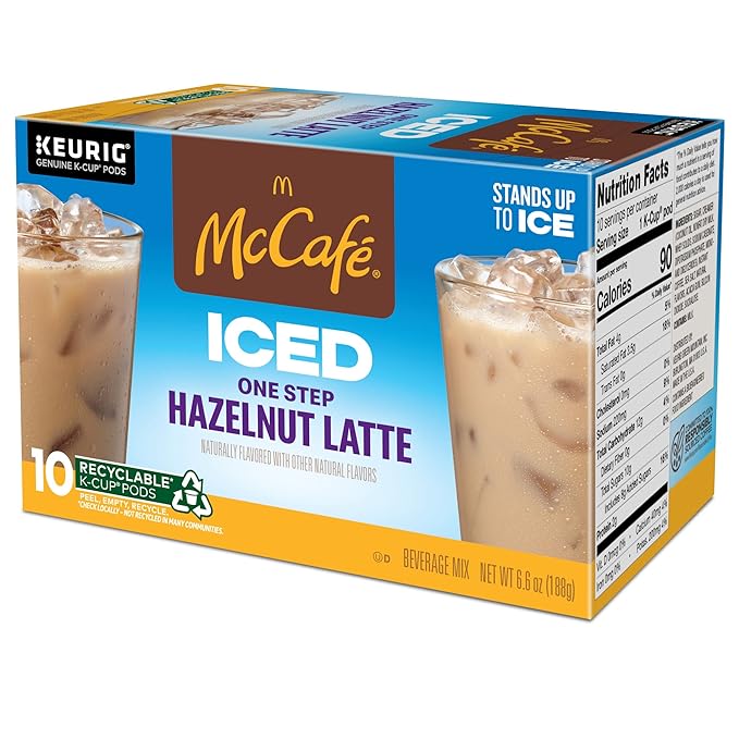 McCafe ICED One Step Hazelnut Latte Keurig Single Serve K-Cup Pods 60 Count (6 Packs of 10)