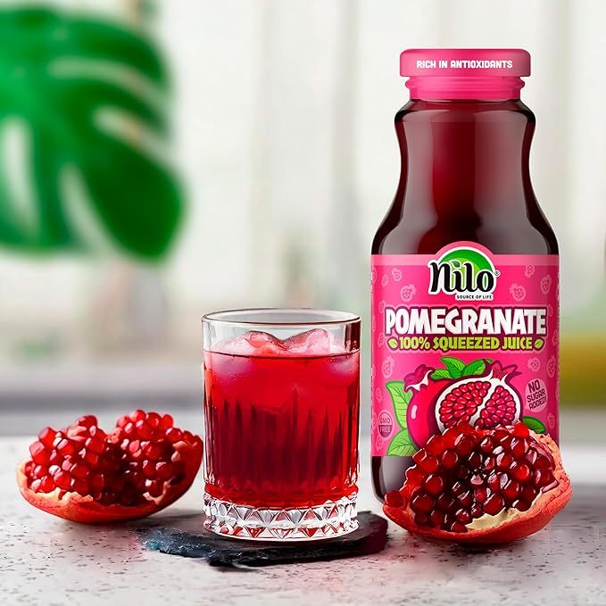 NILO Pomegranate Juice | 100% Squeezed Pomegranate Granada | NO Sugar added | NON GMO | NOT From Concentrate | 8.45 oz (Pack of 12)