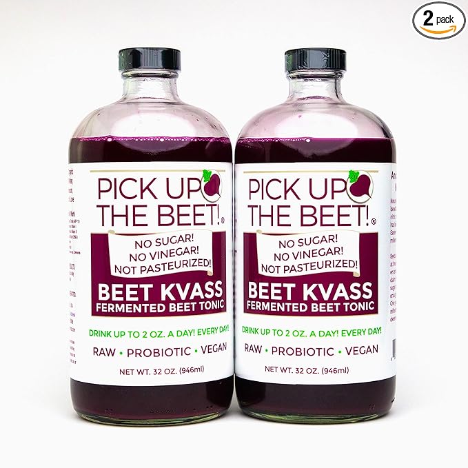 Pick Up The Beet Organic Beet Juice Kvass with Live Probiotics Vegan - Natural Nitric Oxide Boost Fermented Beet Tonic Sugar Cravings Support 32 Ounces 2 Bottles