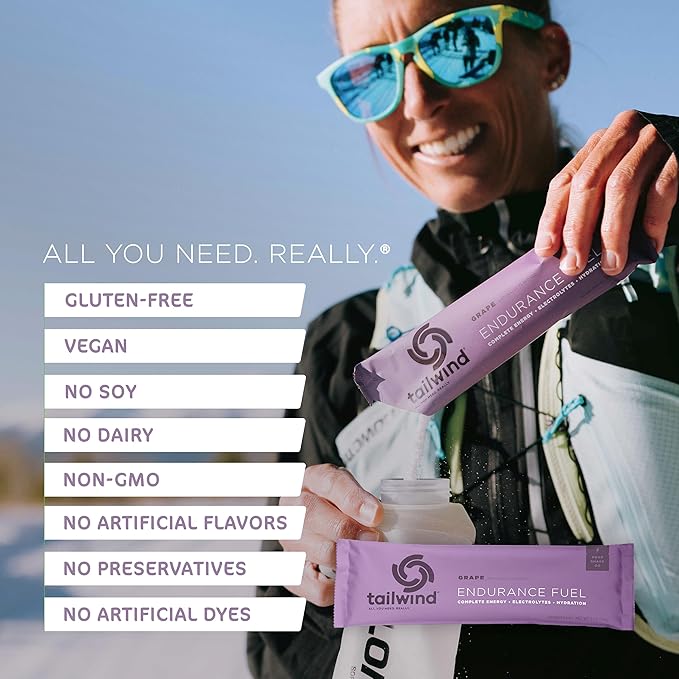 Tailwind Nutrition Endurance Fuel Sports Drink Powder Single Serving with Electrolytes Non-GMO Free of Soy Dairy and Gluten Vegan-Friendly Grape Pack of 12