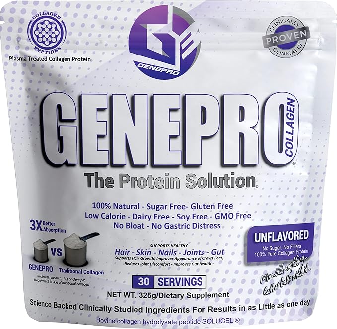 Musclegen Research Unflavored Protein Powder with Collagen Peptides - Lactose-Free Gluten-Free Protein Supplement Shake for Hair Skin and Nails (30 Servings)