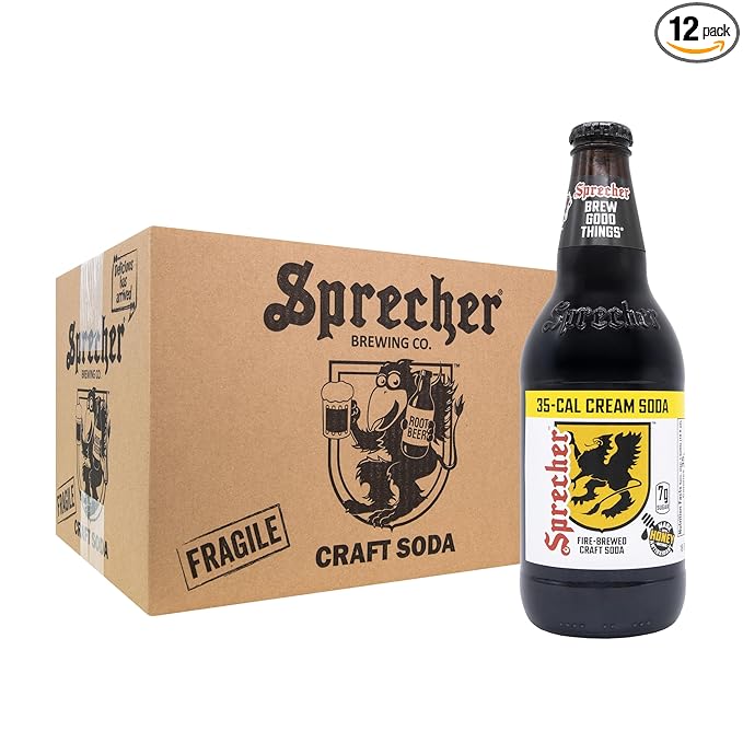Sprecher Low Calorie Cream Soda in 16 fl oz Glass Bottles (12 Pack) Fire Brewed Craft Cream Soda with Real Honey Naturally Flavored Gourmet Soft Drink