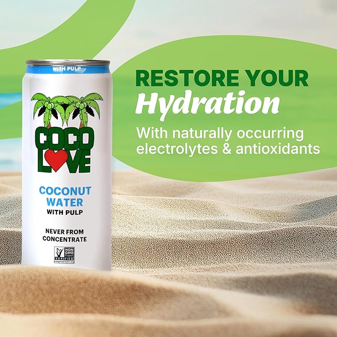 CocoLove 100% Coconut Water with Pulp | 11 Fl Oz - 325 mL (12 Pack)