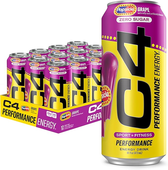 Cellucor C4 Energy Drink x Grape Popsicle Carbonated Sugar Free Pre Workout Performance Drink with no Artificial Colors or Dyes 16 Oz Pack of 12 | Carbonated Pre Workout Performance Drink no Art