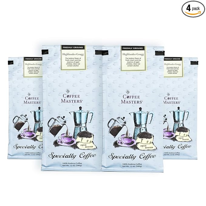 Coffee Masters Flavored Coffee Highlander Grogg Ground 12-Ounce Bags (Pack of 4)