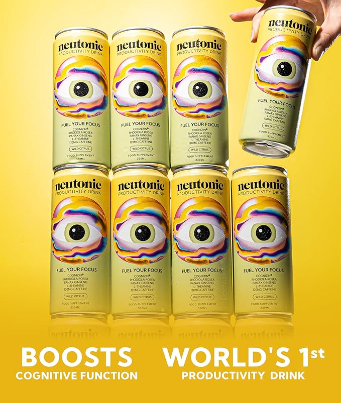 Neutonic Nootropic Productivity Energy Drink | Wild Citrus 12 Cans | 120mg Natural Caffeine Zero Sugar | Support Memory Mental Clarity Cognitive Function | Boost Focus Energy Brain Health