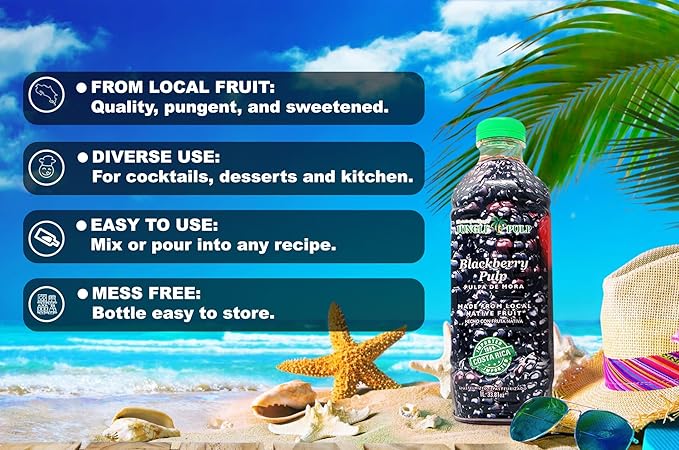 Jungle Pulp BLACKBERRY Puree Costa Rica Blend Topping Flavoring Better than Syrup for Cocktails Desserts Smoothies Ice Tea Jelly and Margaritas. 33.81 Ounce / 1 Liter