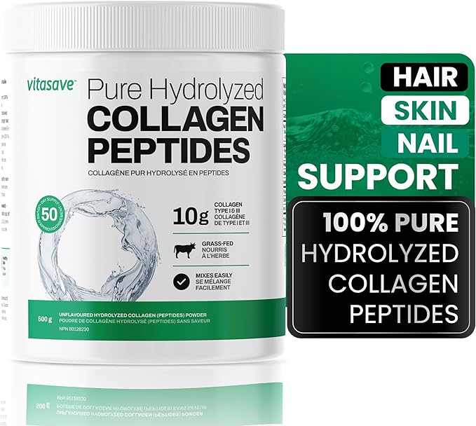 Vitasave Collagen Peptides Powder – 10g Hydrolyzed Collagen per Serving – Unflavored Grass-Fed Keto Friendly – Skin Hair Nails &amp Joint Support – 500g