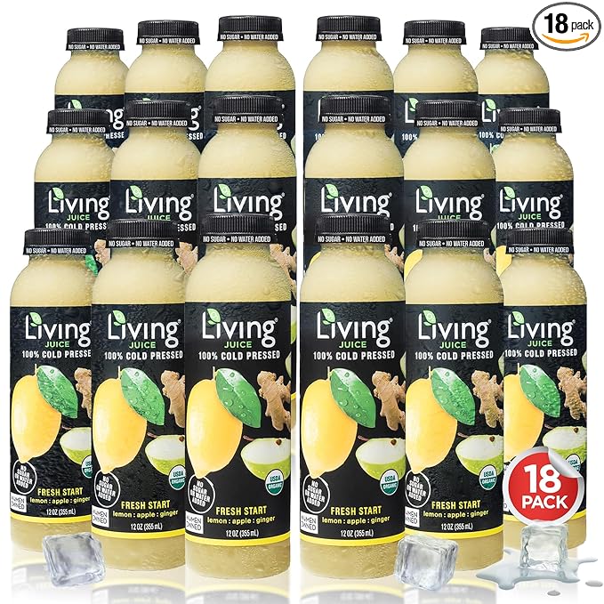 O2 Living Juice Cold Pressed Drink - Fresh Start Organic Juice Pack - No Added Sugars or Water Naturally Sweetened from Fruits Rich in Nutrients &amp Vitamins - Refreshing &amp Non-GMO - 12 fl oz