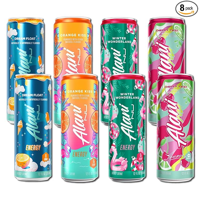 New Alani Sugar Free Energy Drinks Variety Pack Low Calorie 12 oz (8 Pack)