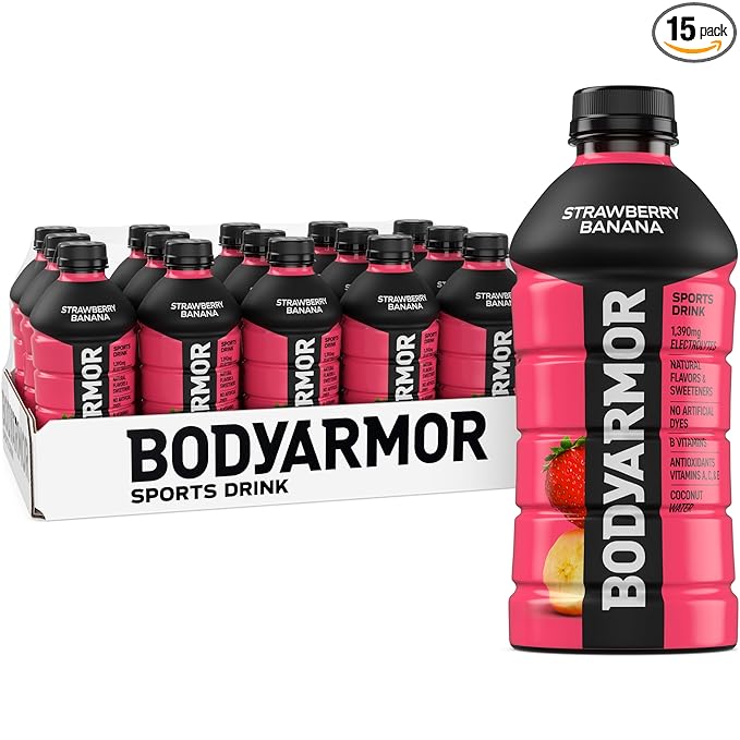 BODYARMOR Sports Drink Strawberry Banana Electrolyte Drink Hydration 28 Fl Oz Bottles (15 Pack) Flavored Coconut Water with B Vitamins &amp Antioxidants