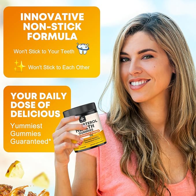 Cholesterol Supplements Gummies Support Healthy Cholesterol Levels with 1200mg Plant Sterols &amp Stanols Bergamot Orange Extract Red Yeast Rice for Women &amp Men Pineapple Flavor 60 Counts (2