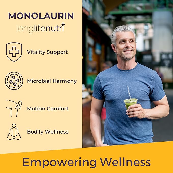 LongLifeNutri Monolaurin 1500mg - Potent Glycerol from Coconut 200 Vegetarian Capsules Organic Supplement for Gut Balance &amp Natural Defense 100-Day Supply GMP Certified Made in USA