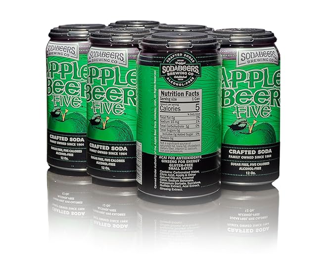 Apple Beer Five | SodaBeers Brewing Co | Alcohol-Free Gluten Free &amp Sugar Free Crafted Apple Soda Refreshing Fruit Beverages Low Calorie Zero Sugar Soda (12 Cans)