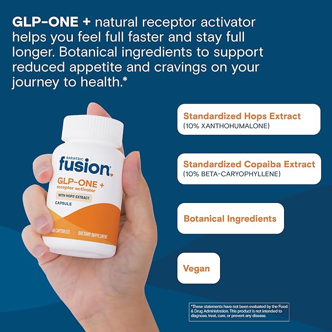 Bariatric Fusion GLP-1 Plus | GLP Activate Receptors to Feel Full Faster and Longer* | Natural Supplement with Copaiba and Hops Extract | Gluten Free and Vegan GLP1 Supplement | 30 Capsules