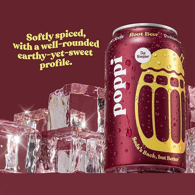 Poppi Sparkling Prebiotic Soda Beverage with Apple Cider Vinegar Seltzer Water and Fruit Juice Root Beer Flavor 12 Fl Oz Pack of 12 Packaging May Vary