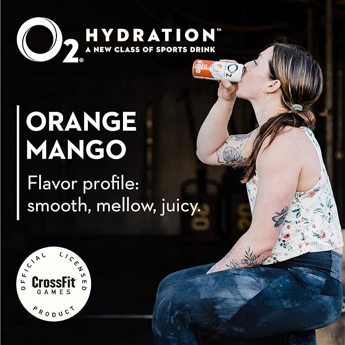 O2 Orange Mango Post Workout Recovery Drink - Caffeinated Electrolyte Drink for Daily Hydration