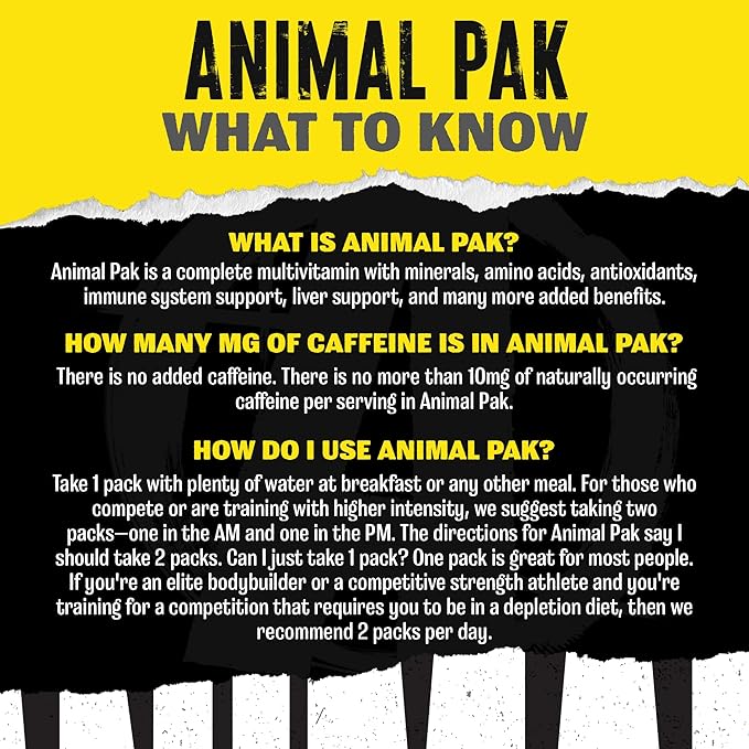 Animal Pak - Convenient Multivitamin for Men &amp Women Daily All-in-One Vitamin &amp Supplement Pack - Zinc Vitamins C B D Amino Acids and Immune Support - Sports Nutrition Performance - 44 Co