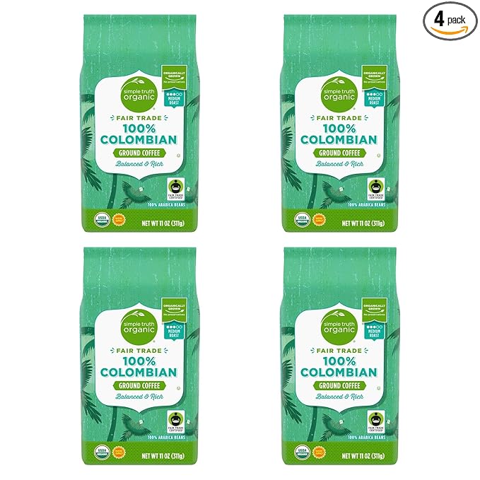 Organic Simple Truth 100% Colombian Medium Roast Ground Coffee 11 oz (Pack of 4)