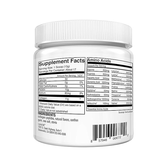 LonoLife Cucumber Lemon Collagen Peptides with 10g Protein 8-Ounce Bulk Container