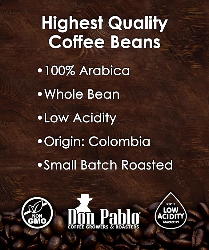 Don Pablo Colombian Supremo - Limited Edition Dark Roast Gourmet Coffee 100% Arabica Whole Bean Non-GMO Low Acidity 2 Pound (2 lb) Bag