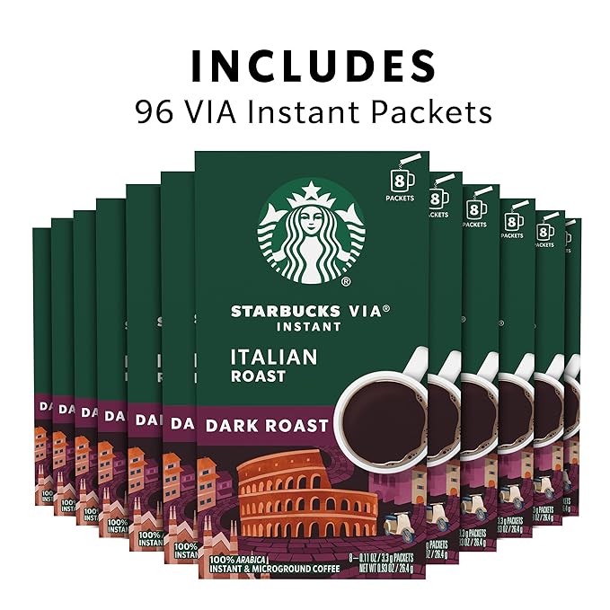 Starbucks VIA Instant Coffee Packets Single Serve Dark Roast Coffee Italian Roast 96 Packets