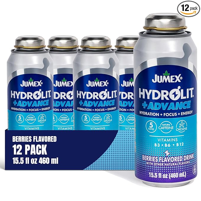 Jumex Hydrolit +Advance Hydration Energy Drinks - 90 Calorie Blueberry Sports Drinks - Non Carbonated Electrolyte &amp Vitamin Water with Ions Choline B3 B6 B12 &amp Natural Caffeine - 15.5oz 1