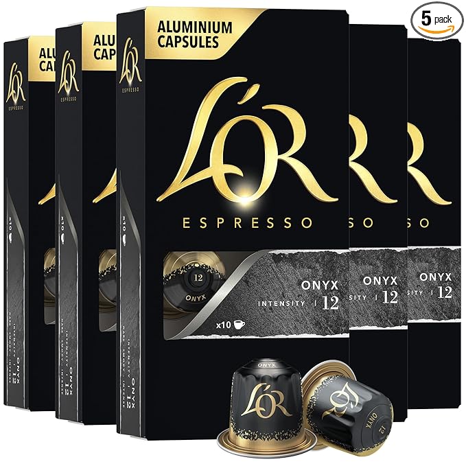 L'OR Espresso Capsules 50 Count Onyx Single-Serve Aluminum Coffee Capsules Compatible with the L'OR BARISTA System &amp *Nespresso Original Machines 50 Count (Pack of 5)