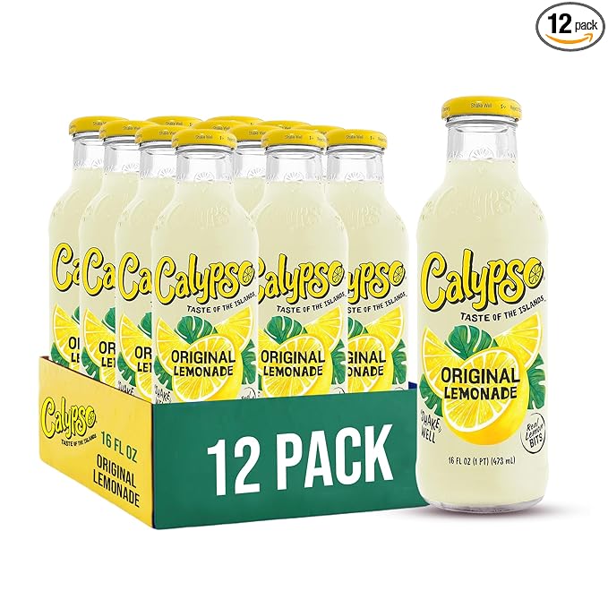 Calypso Lemonade Original Lemonade Made with Real Fruit 16 Fl Oz Glass Bottles (Pack of 12)