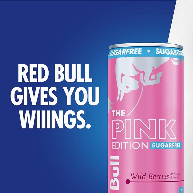 Red Bull Pink Edition Sugar-Free Energy Drink Wild Berries with 114mg Caffeine plus Taurine &amp B Vitamins 12 Fl Oz 6 Packs of 4 Cans (Pack of 24)