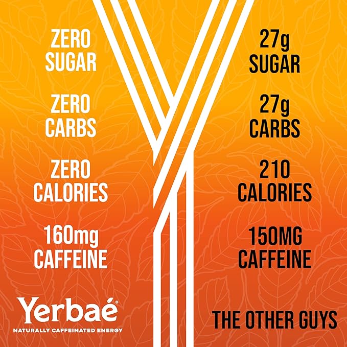 Yerbae Sparkling Water – Orange Vanilla Flavored Seltzer with Caffeine Antioxidants Yerba Mate Natural Energy Drink – 12 Pack of 16oz Cans – Zero Sugar No Calories Non-GMO