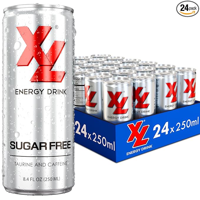 XL Energy Drinks Sugar Free Energy Drink 24 Pack with Caffeine plus Taurine &amp B Vitamins - Zero Sugar Energy Drinks - Low Calories Keto Friendly Drink - Sugarfree Drink 250 ml (8.4 Oz) Diet Energy