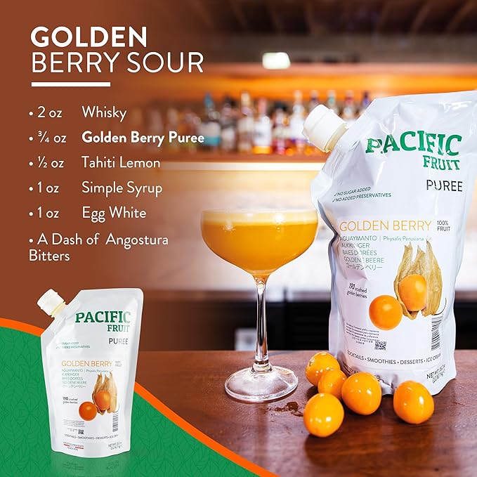 PACIFIC FRUIT - Goldenberry Juice - Physalis juice - Golden Berries Puree - 100% REAL GOLDENBERRY READY TO USE FOR YOUR BEVERAGES! - 100% FRUIT