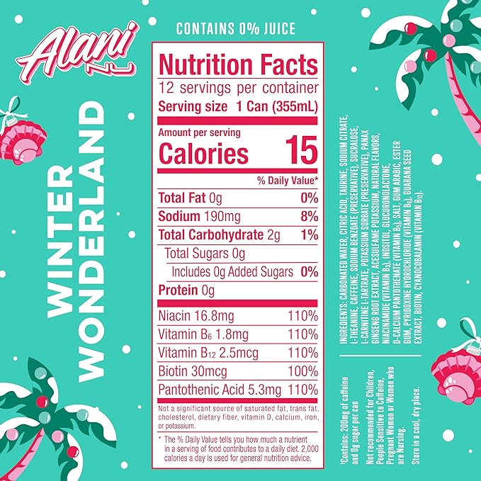 Alani Nu Winter Wonderland Sugar Free Low Calorie Energy Drinks 200mg Caffeine Biotin B Vitamins Zero Sugar 10 Calories 12 Fl Oz Cans 24 Pack