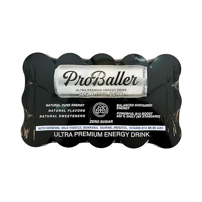 ProBaller Clean Energy Drink - Athlete-Grade Energy for Focus &amp Performance Zero Sugar NSF Certified for Sport Natural Caffeine Biotin Electrolytes Amino Acids &amp B Vitamins - Citrus 12 f