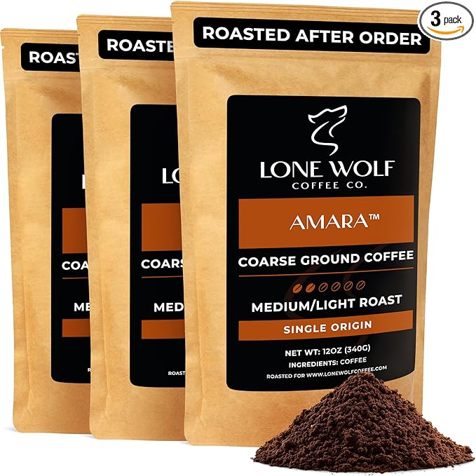 Amara - 3-Pack - Freshly Roasted After Your Order – Specialty Grade Natural Single Origin Medium to Light Roast Coarse Ground Coffee No Bitterness Ethically Sourced – Pack of 3 (12 Ounces Each)