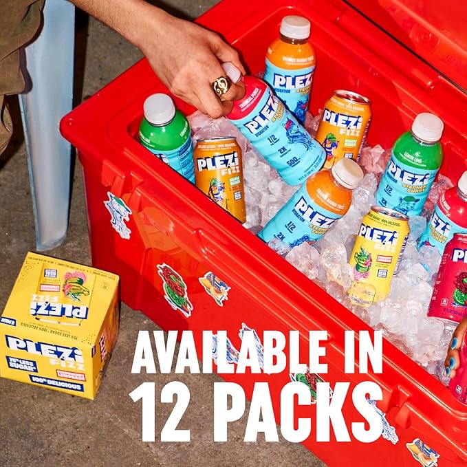 PLEZi FiZZ Strawberry Lemonade Sparkling Juice - Healthy Soda Alternative with Real Fruit Juice No Added Sugar - Low Sugar Sparkling Drink - Good Source of Fiber 12 Fl Oz (12 Pack)