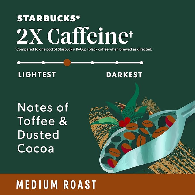Starbucks K-Cup Coffee Pods Medium Roast Coffee With 2X Caffeine House Blend For Keurig Coffee Makers 100% Arabica 6 Boxes (60 Pods Total)