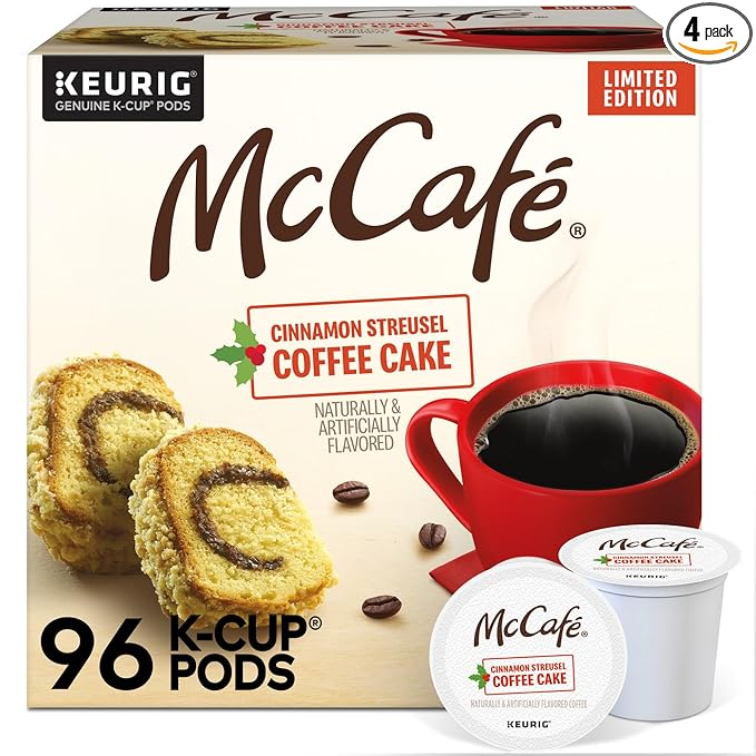 McCafe Cinnamon Streusel Coffee Cake Coffee Keurig Single Serve K-Cup Pods 96 Count (4 Packs of 24)