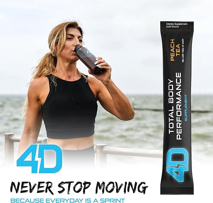 4D - Peach Tea 25 Unit - Electrolytes Aminos Vitamins &amp Energy Powder Packets - Zero Calories &amp Sugars - Gluten Free Non-GMO Keto &amp Vegan Friendly