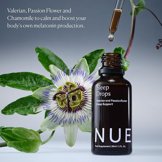 The Nue Co. Sleep Drops - Natural Sleep Support Tincture for Falling &amp Staying Asleep - Vegan &amp Cruelty-Free Sleep Supplement with Valerian Root Chamomile &amp Passionflower | 30ml