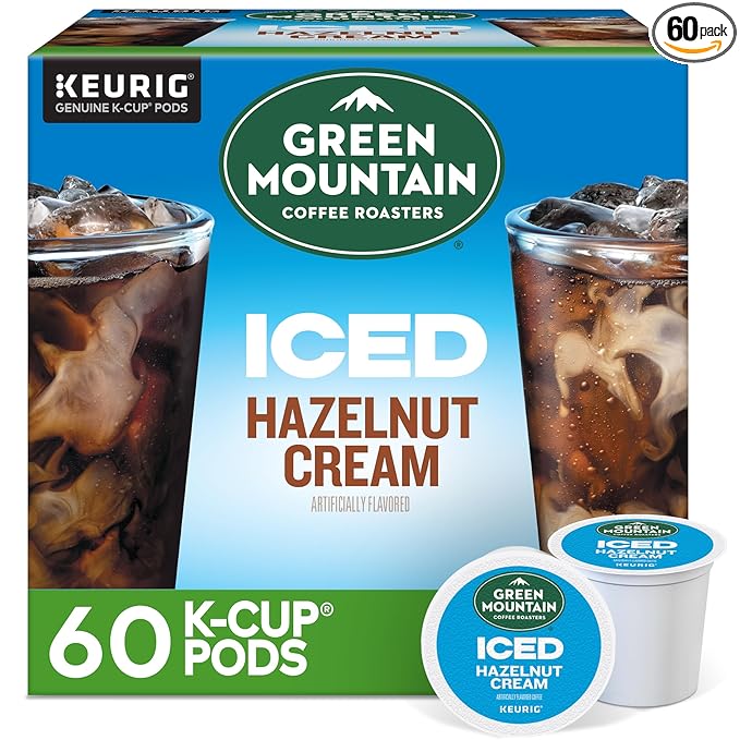 Green Mountain Coffee Roasters ICED Hazelnut Cream Single Serve Keurig K-Cup Pods Flavored Iced Coffee 60 Count (6 Packs of 10)