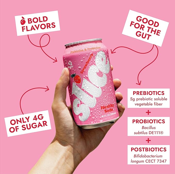 Slice Healthy Soda Strawberry Prebiotic &amp Probiotic Soda Pop 5g Fiber 35 calories 12 fl oz 12 Pack