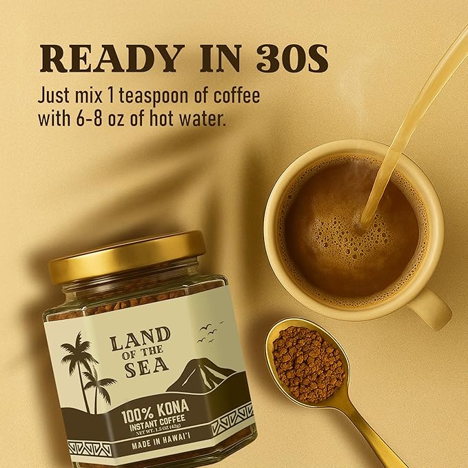 KONA COFFEE 100% - Premium Freeze Dried Instant Coffee - Low Acid Coffee - Medium Roast Arabica Hawaiian Coffee 1.5oz (3 Packs | 66 Servings)