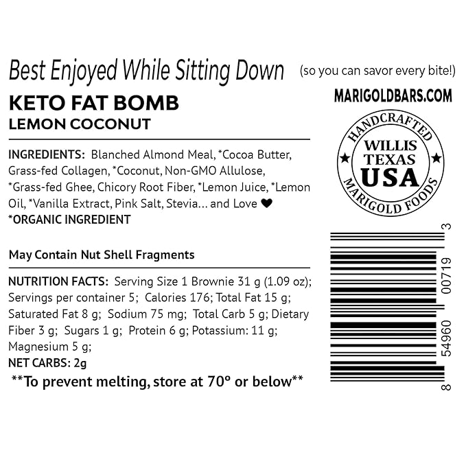 MariGold Keto Fat Bombs - Lemon Coconut - Low Carb Collagen Rich Grass-fed Ghee Organic Cocoa Butter Gluten-Free Non-GMO (2 bags 5 Servings Each)